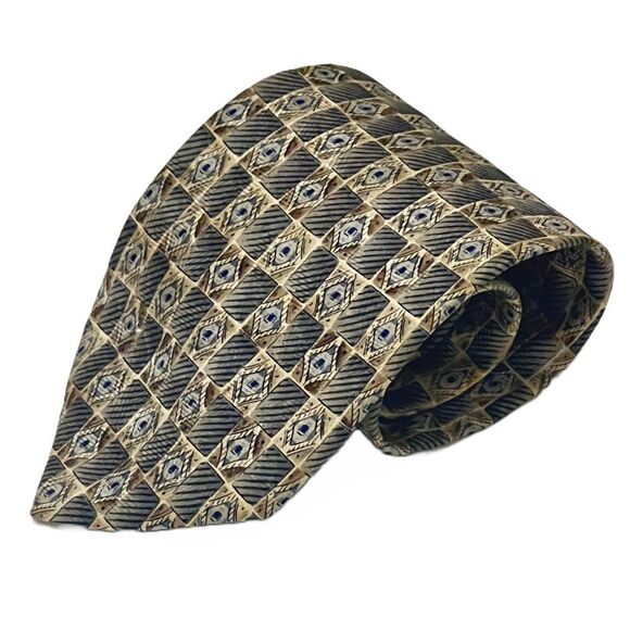 2for25 Pierre BALMAIN Silk Mens Tie Beige Geometric Vintage Luxury Retro Neutral - Picture 5 of 13